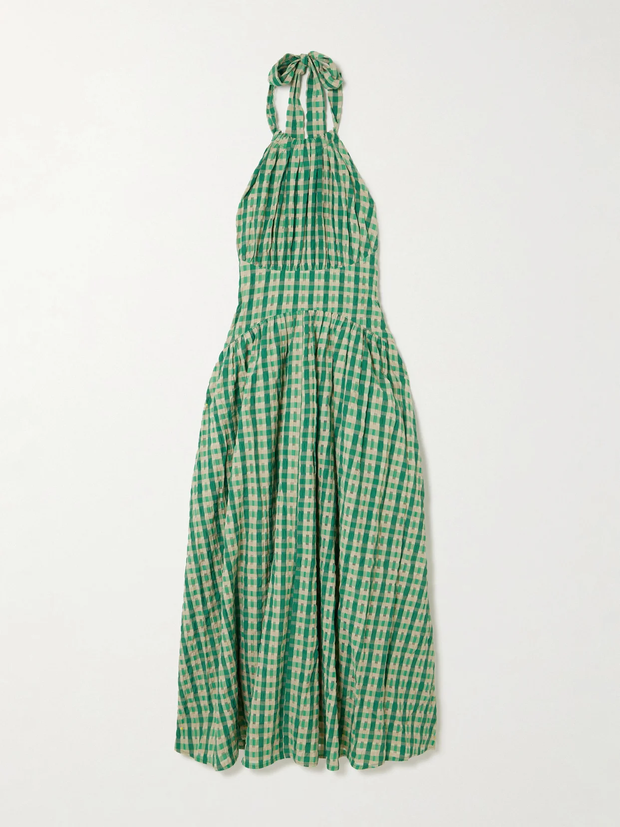 Halter In The Name Of Love Gathered Checked Seersucker Halterneck Midi Dress - 1