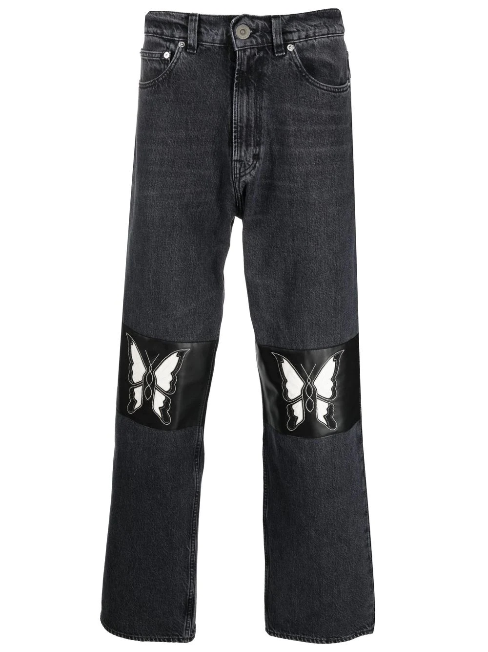 butterfly-patch wide-leg jeans - 1