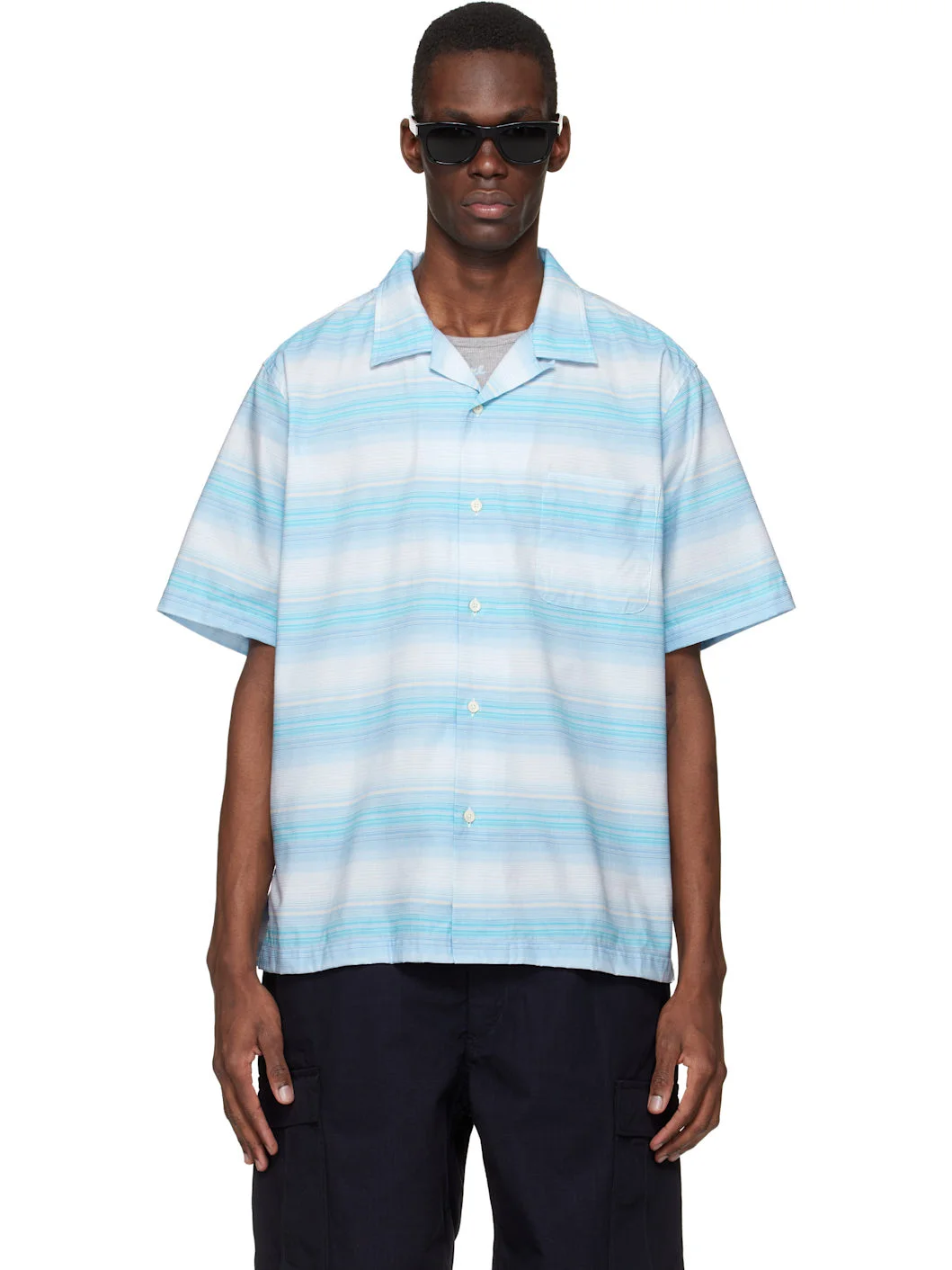 Blue Open Collar Pique S/S Shirt - 1