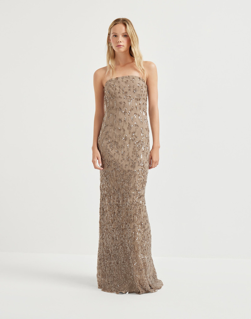 Crispy silk couture dress with swing drops embroidery 1