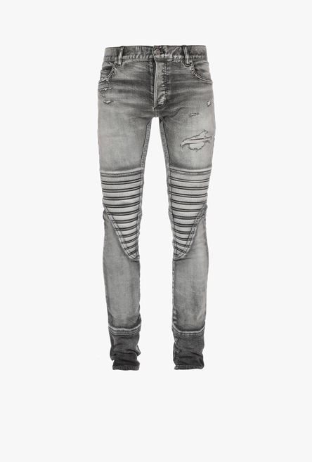 Slim-cut ripped gray cotton jeans - 1