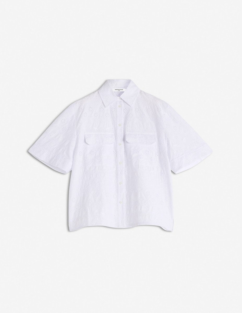 BRODERIE ANGLAISE BOXY SHORT SLEEVE SHIRT - 1