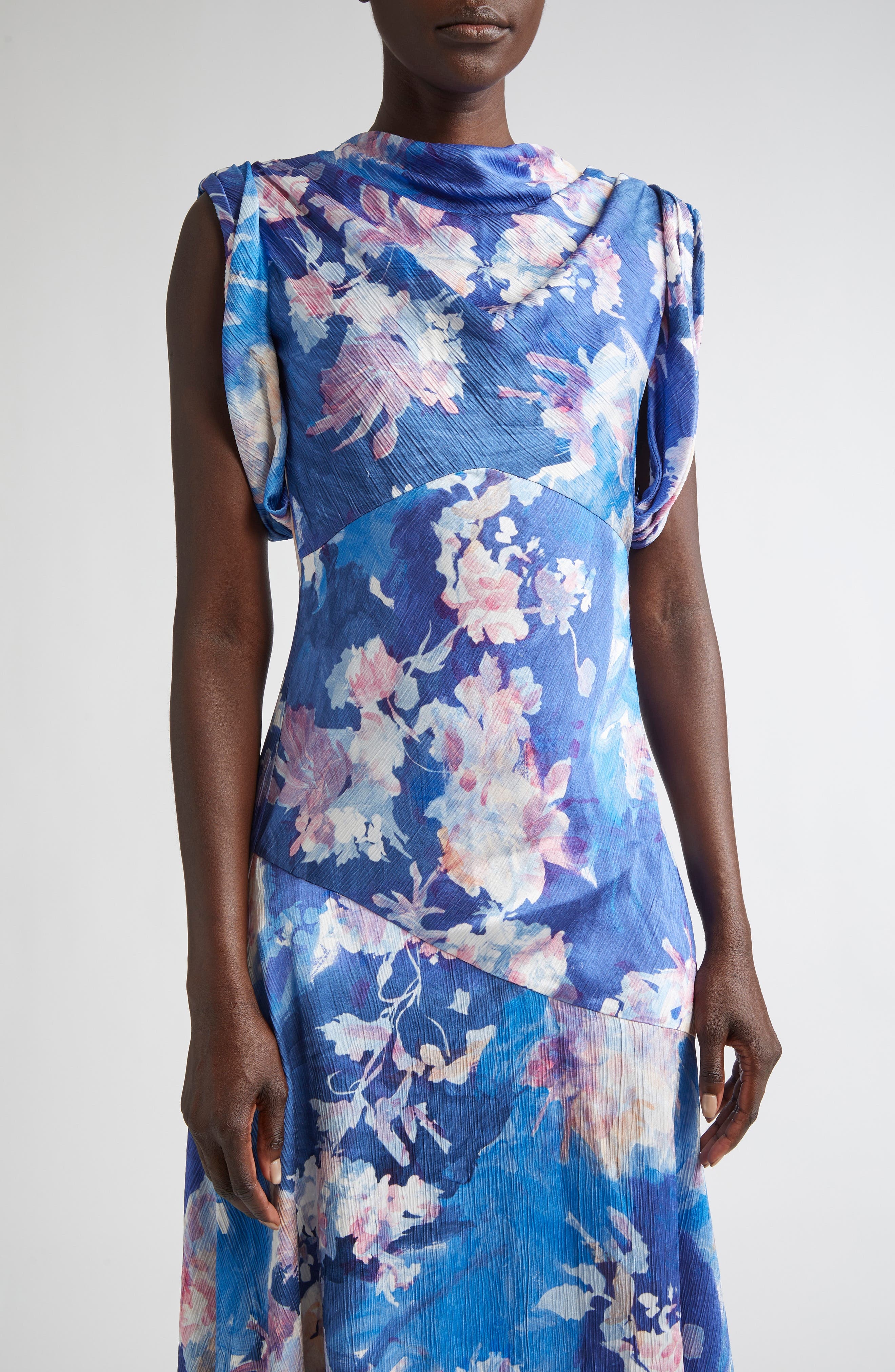Erdem Floral Print Sleeveless Cotton Poplin Shirtdress in Artist Garden Pale Cobalt at Nordstrom - 4