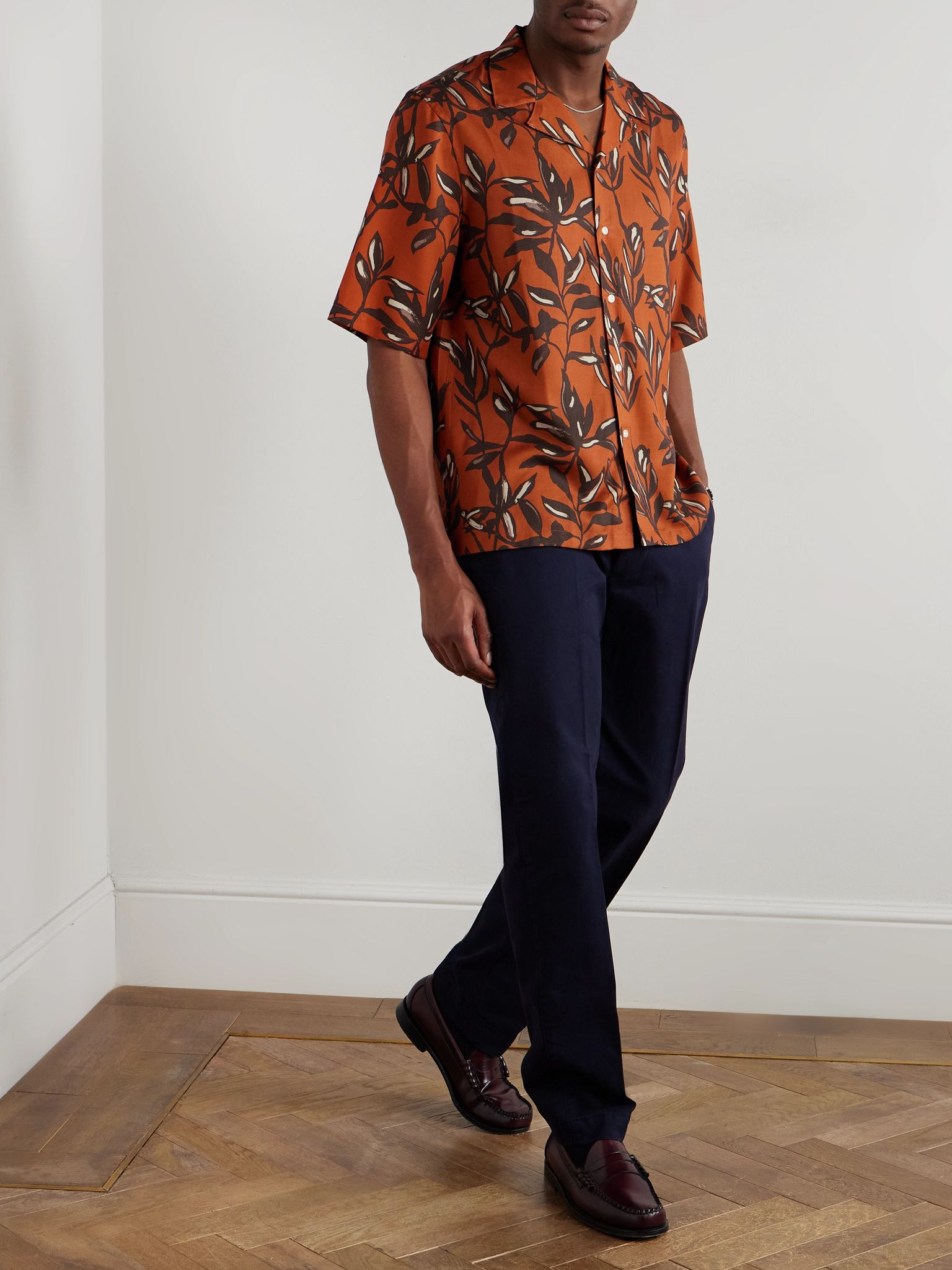 Straight-Leg Garment-Dyed Cotton-Twill Trousers Navy - 2