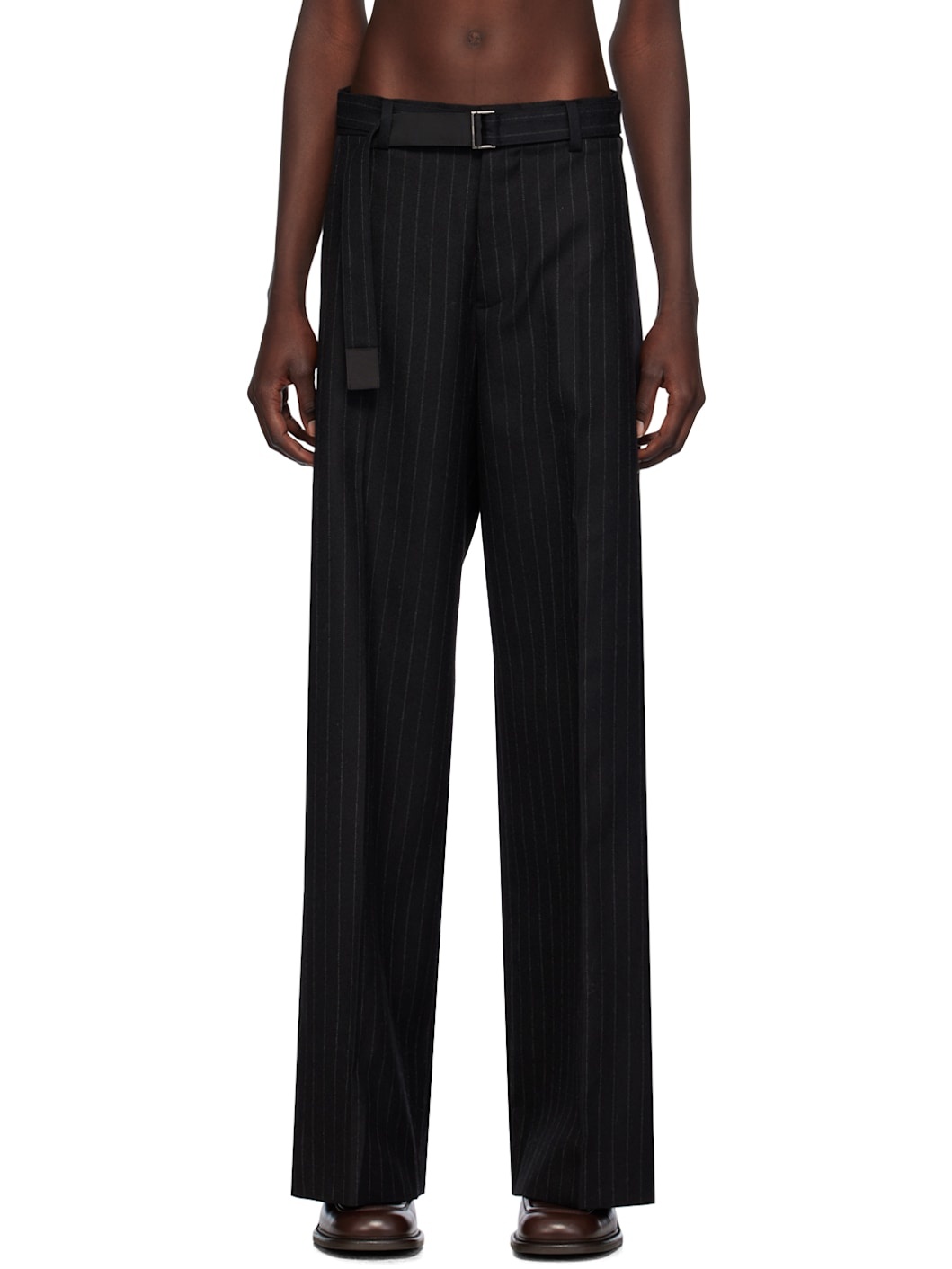 Black Chalk Stripe Trousers - 1