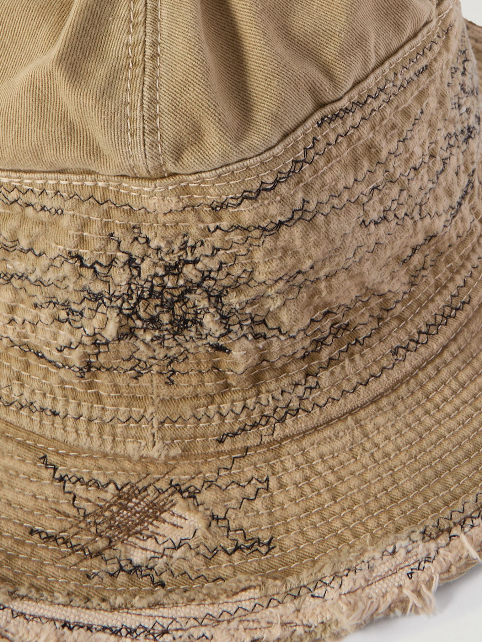The Old Man and the Sea Buckled Distressed Cotton-Twill Bucket Hat Beige - 4