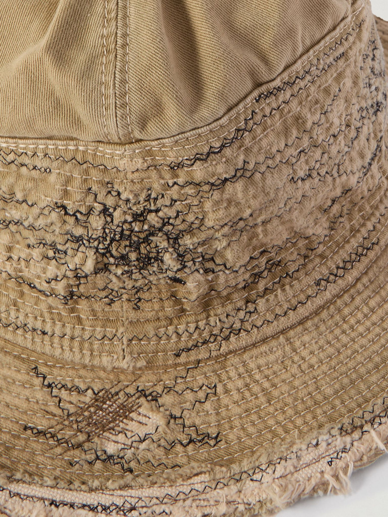 The Old Man and the Sea Buckled Distressed Cotton-Twill Bucket Hat Beige 4