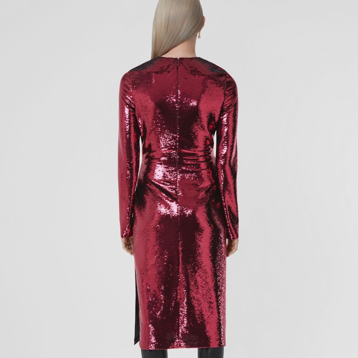 Gathered Sequinned Stretch Nylon Dress - 4