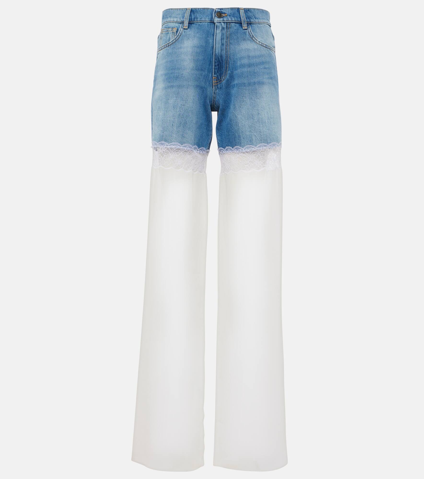 Paneled high-rise tulle wide-leg jeans - 1