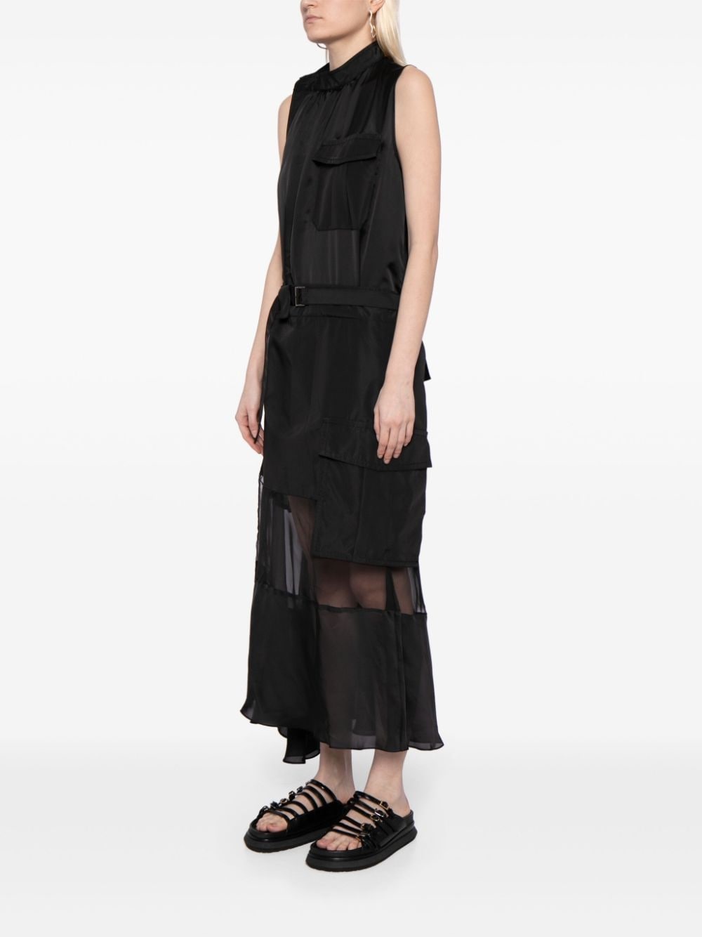 sheer-panelled belted dress - 3