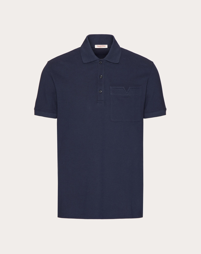 COTTON PIQUÉ POLO SHIRT WITH TOPSTITCHED V DETAIL 1