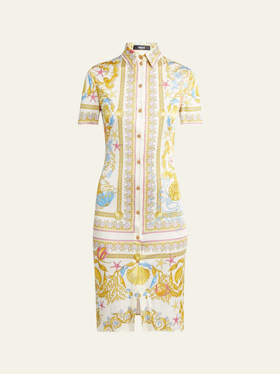 Underwater Baroque-Print Jersey Shirtdress - 1