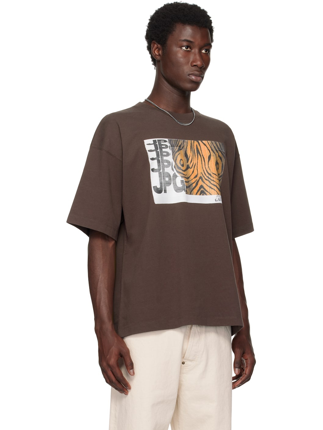Brown Printed Wood Oversized T-shirt - 2