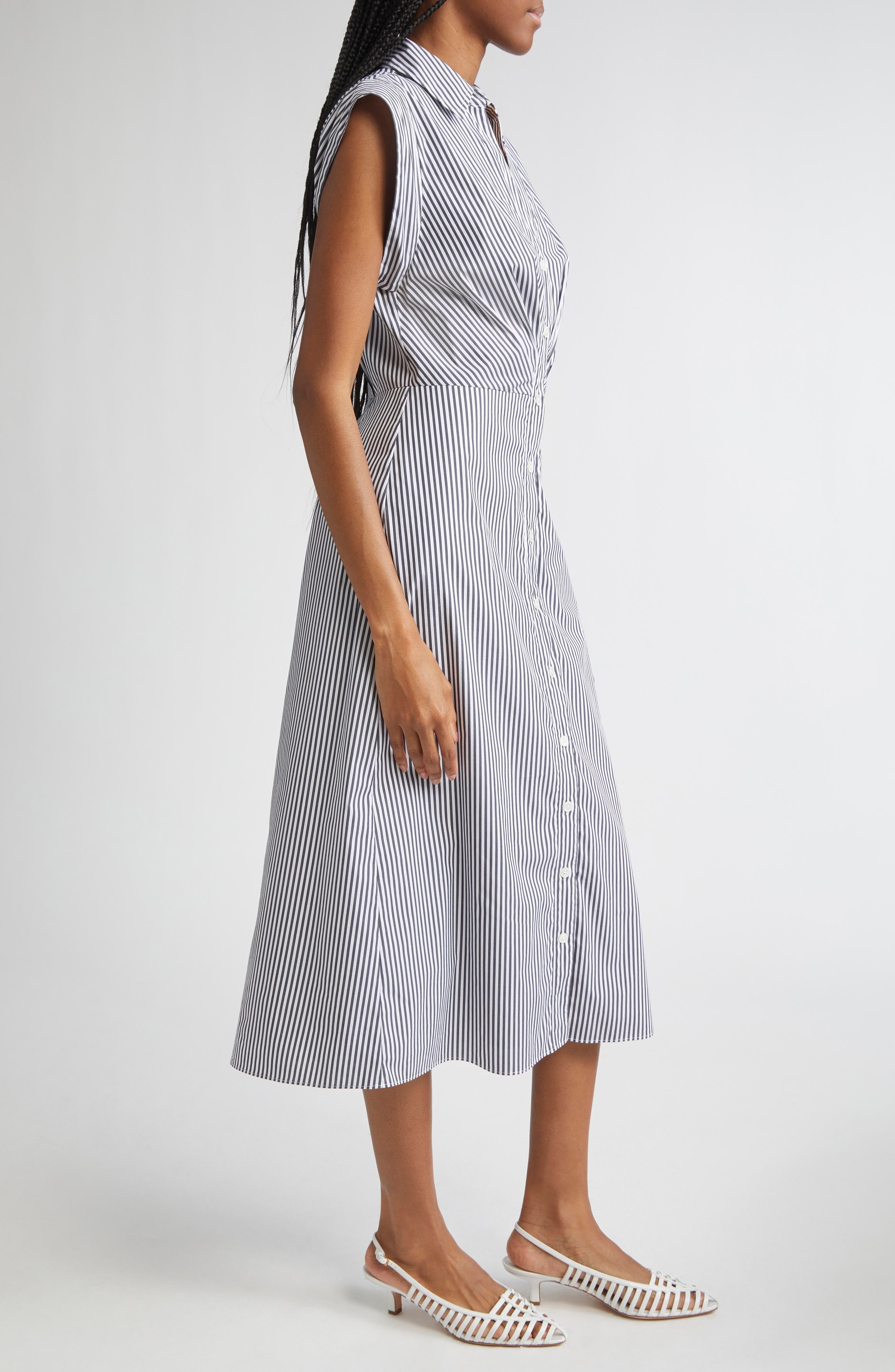 Veronica Beard Haydon Stripe Cotton Blend Shirtdress in Navy White at Nordstrom - 3