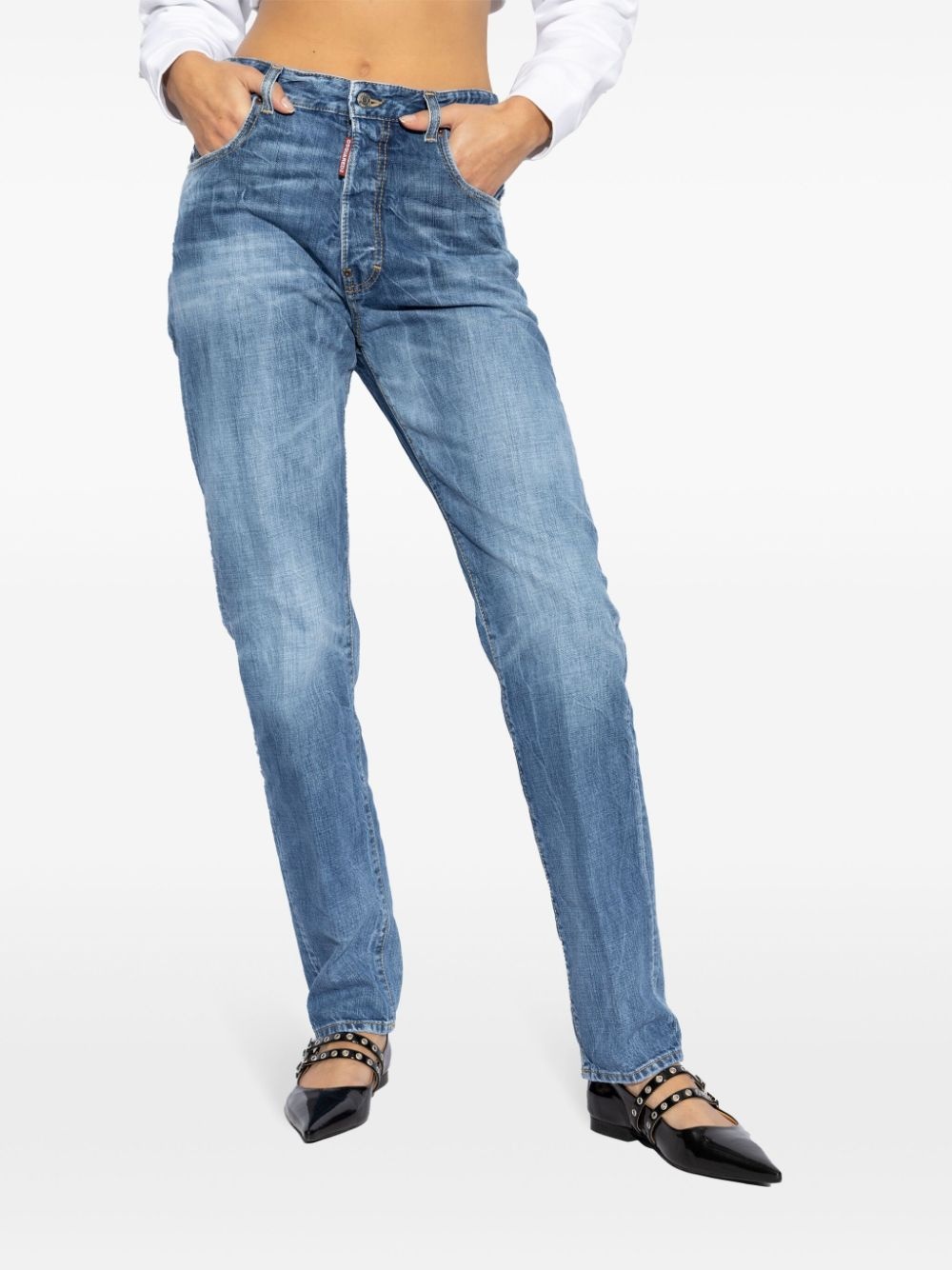 whiskering effect slim-cut jeans - 3