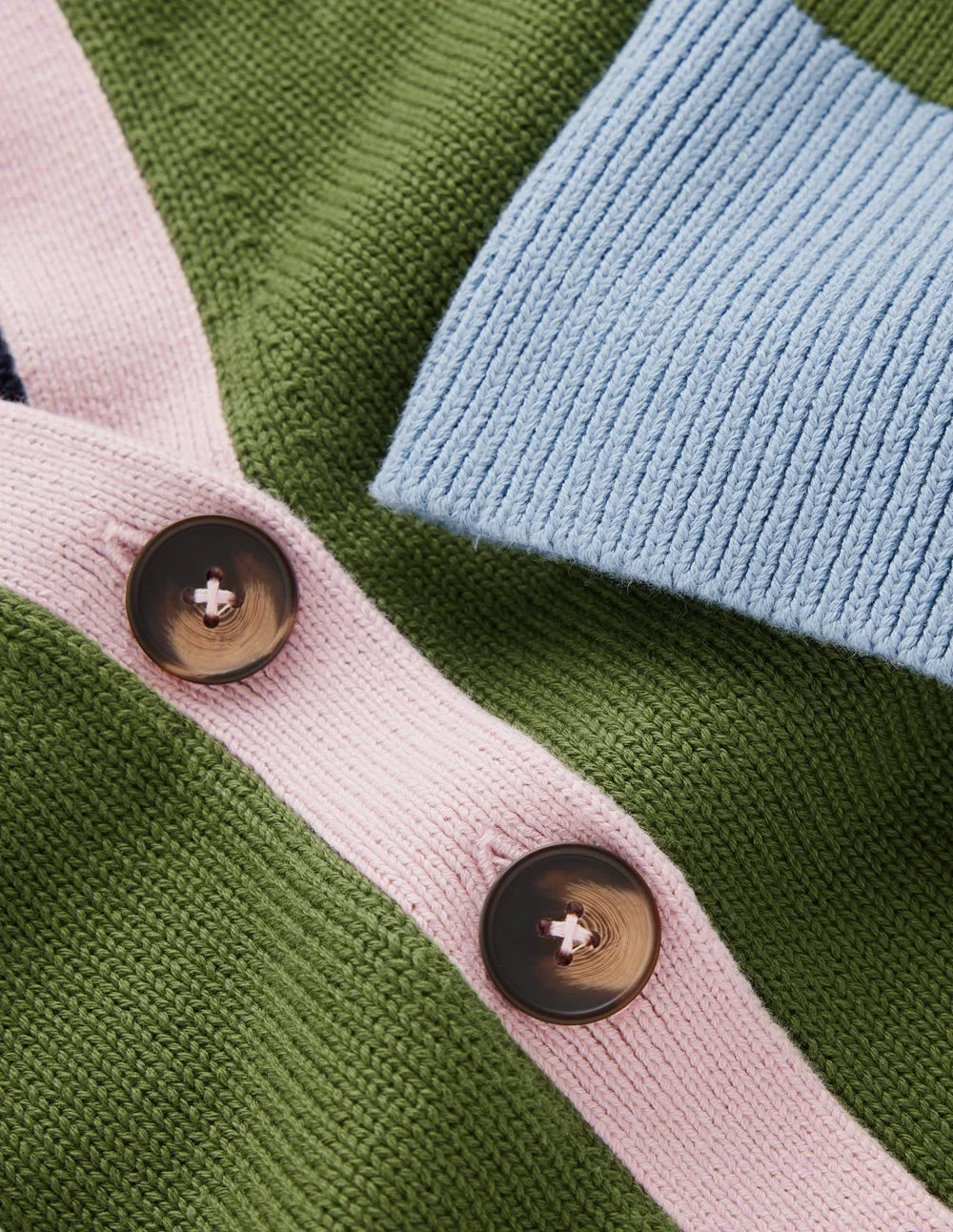 Lucy Relaxed Cotton Cardigan-Forest Green Colour Block - 1