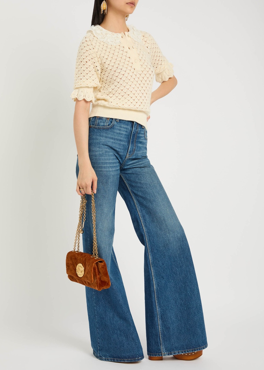 Chloe Lace-embellished Pointelle-knit top - 4