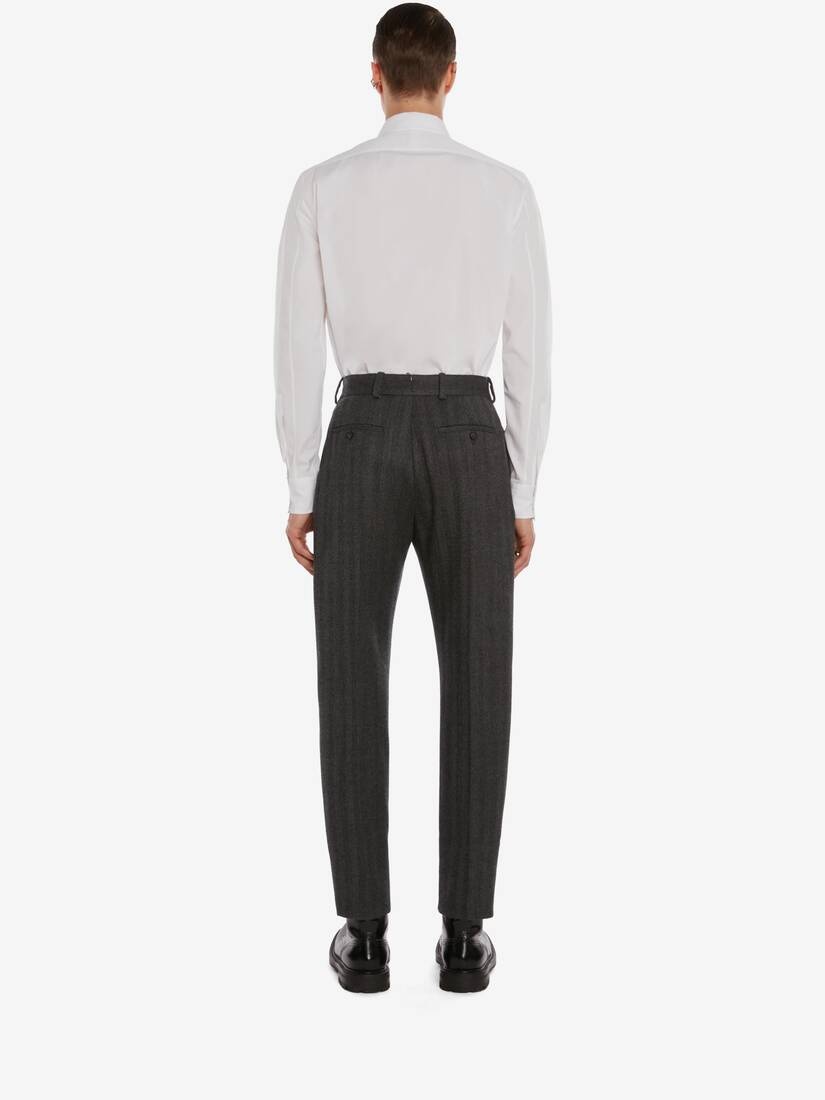 Wool Herringbone Trouser in Pale Grey - 4