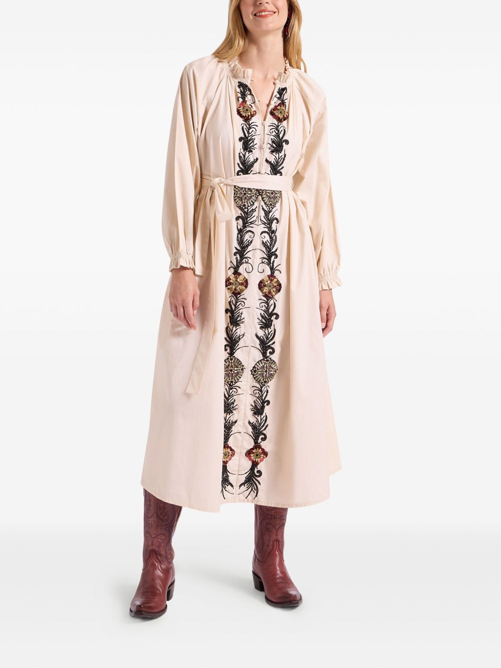 embroidered ruffle-trimmed dress - 2