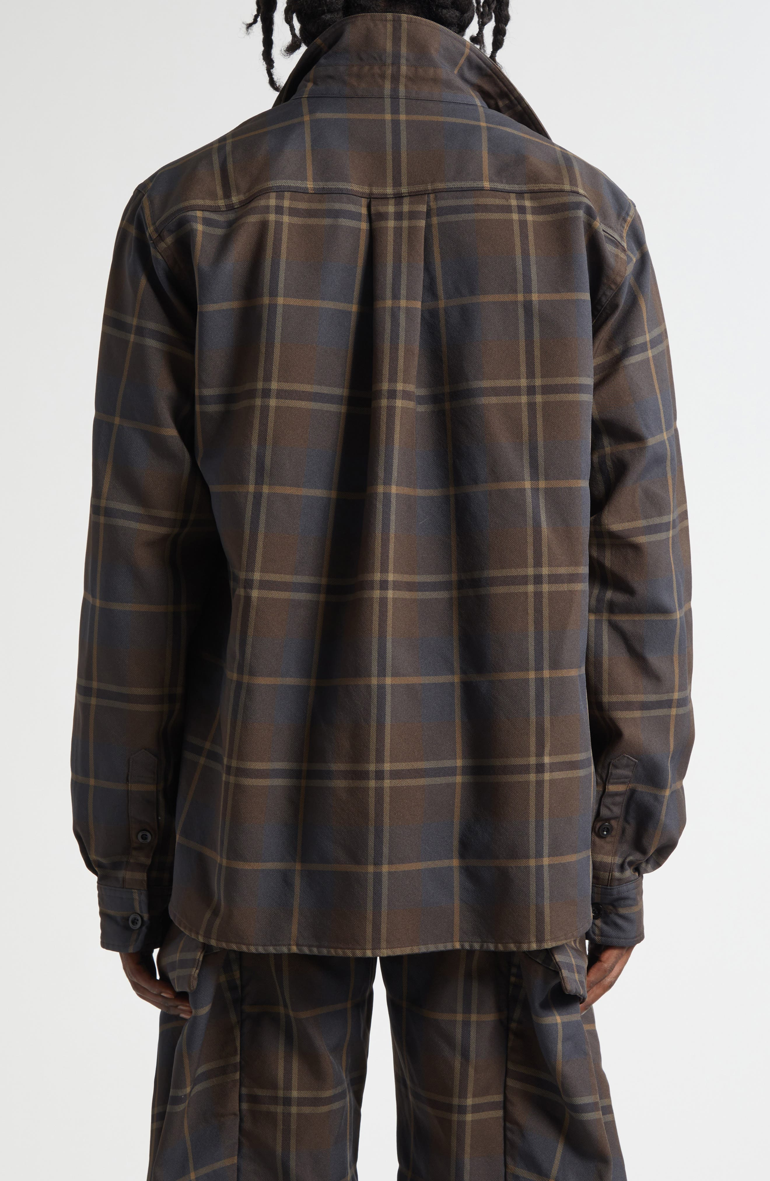 Sacai Plaid Shirt Jacket in Brown/Blue at Nordstrom - 3
