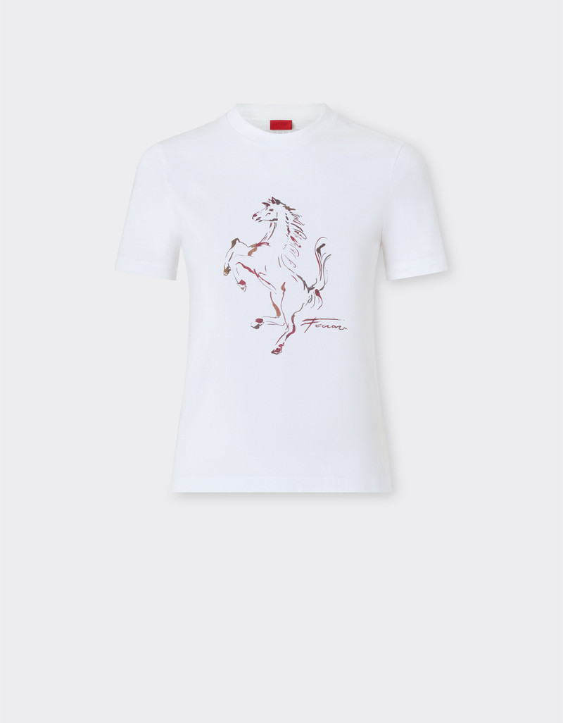 Cotton T-shirt with Prancing Horse print 1