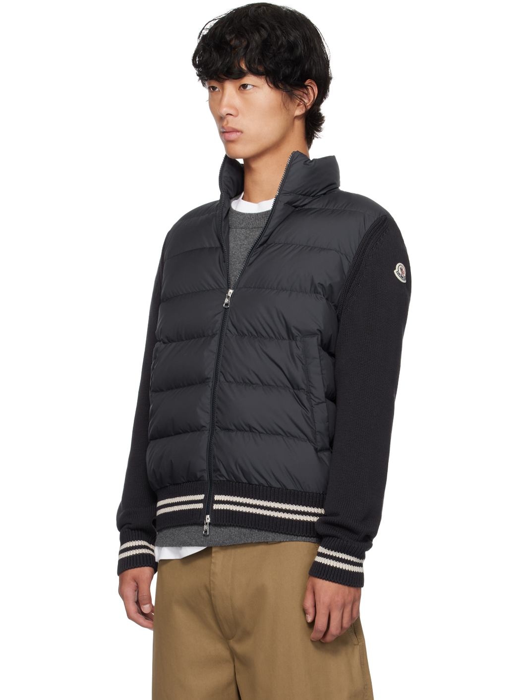 Navy Paneled Down Cardigan - 4