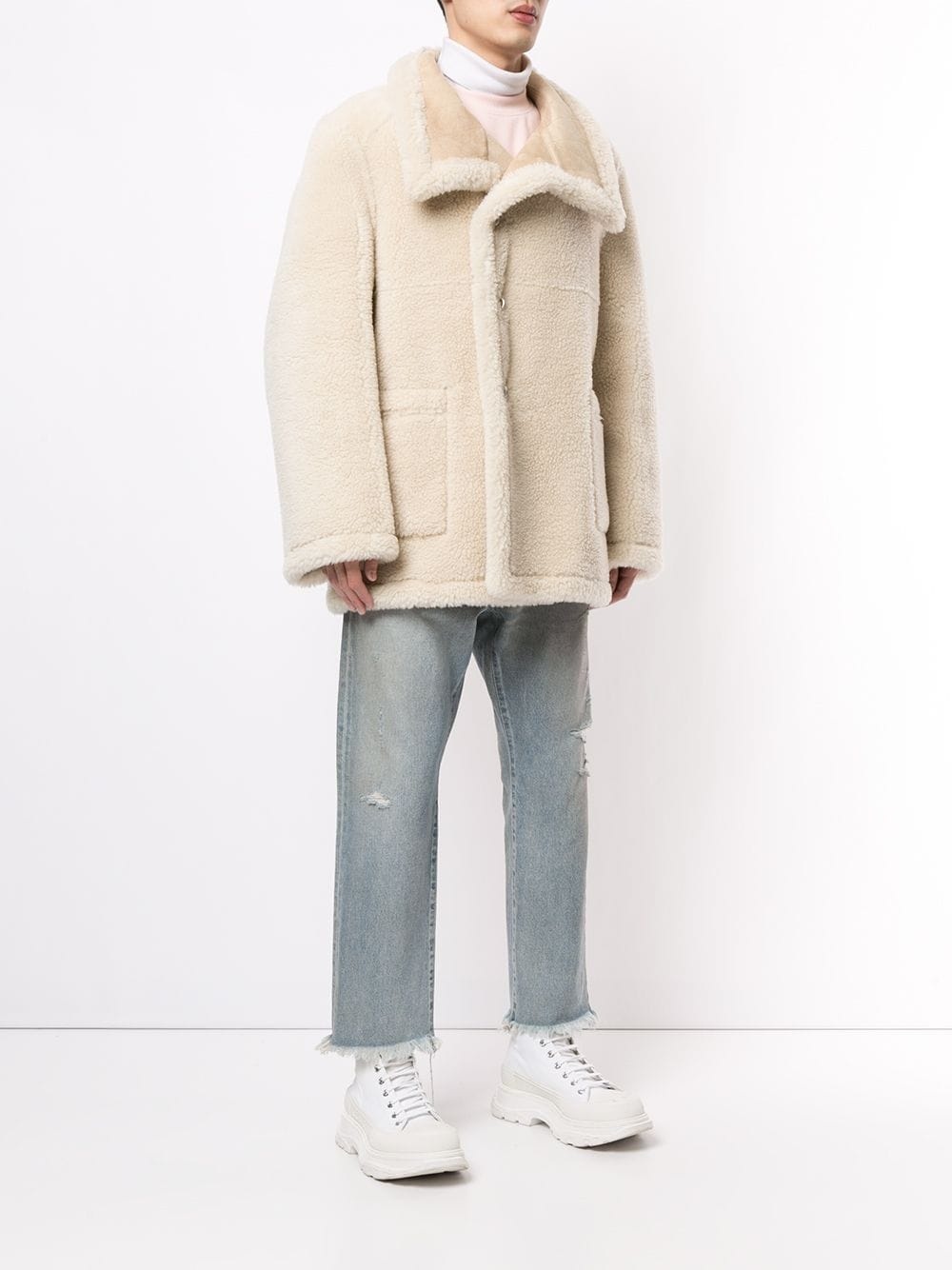 Welldone shearling single-breasted coat - 3