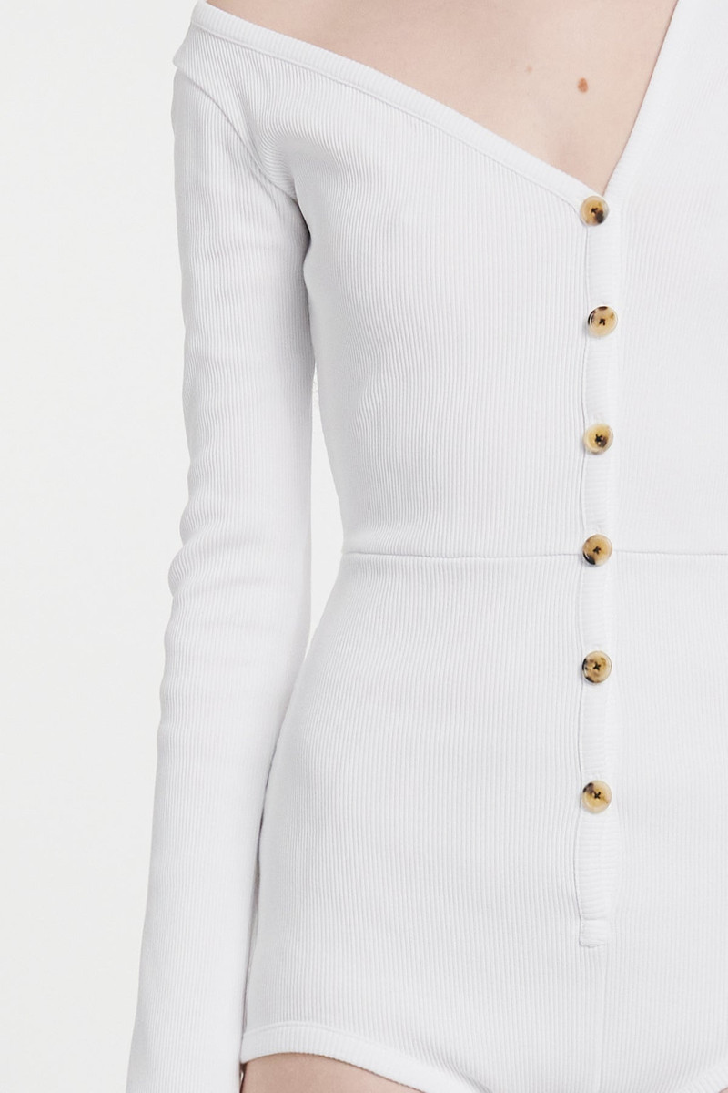 A.W.A.K.E. MODE BODYSUIT WITH ASYMMETRIC COLLAR WHITE outlook