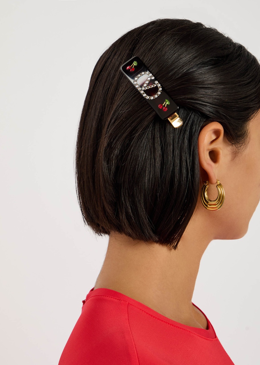 Valentino Garavani Crystal-embellished Vlogo Hair Clip - 3