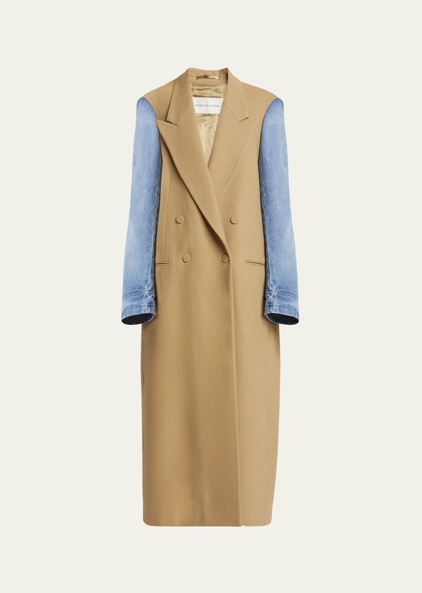 Rinko Wool Trench Coat with Denim Sleeves - 1