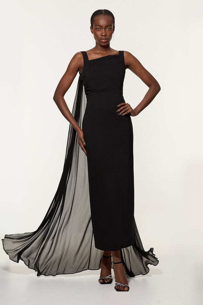 Petite Viscose Cady Backless Bodycon Maxi Dress With Detachable Viscose Georgette Cape 3