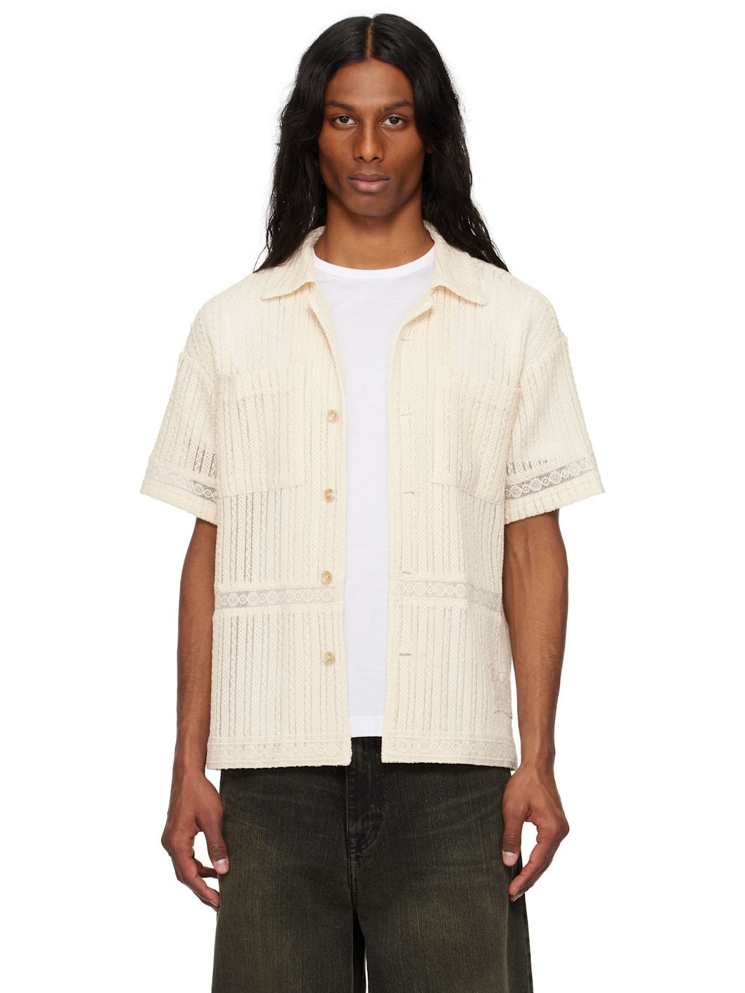 Beige Jacquard Stripe Shirt - 1