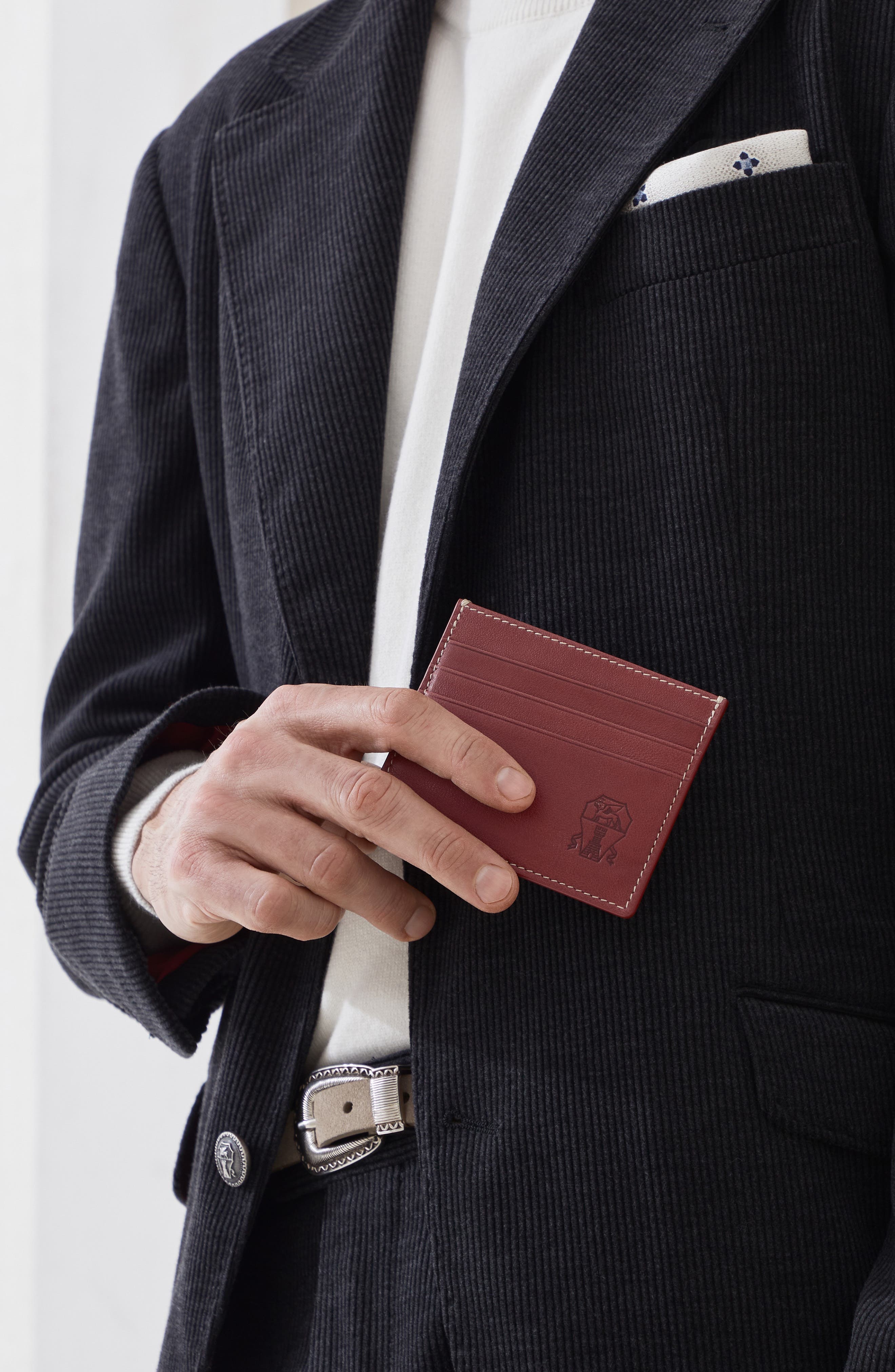 Brunello Cucinelli Calfskin card case in Burgundy at Nordstrom - 5
