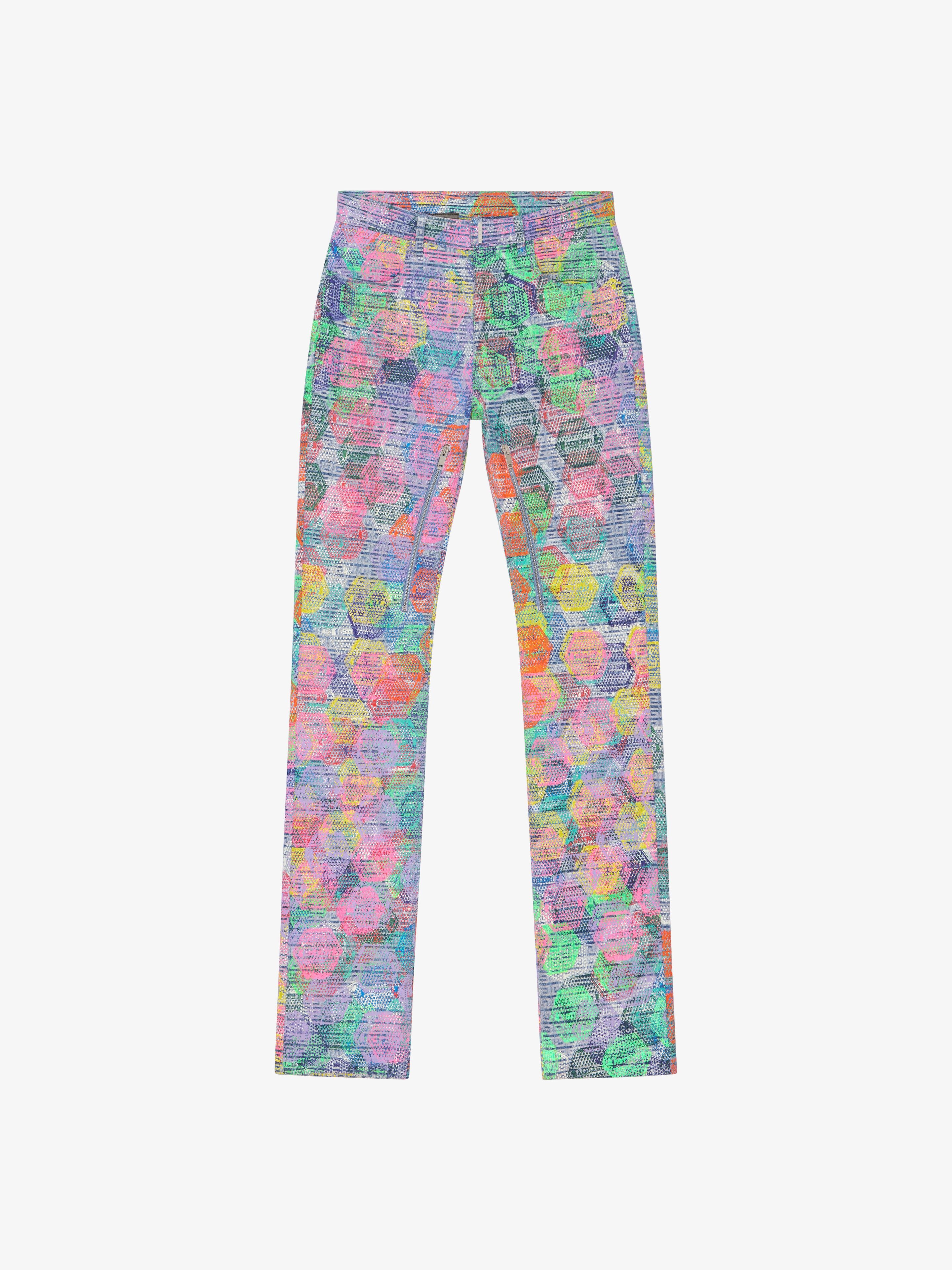 STRAIGHT FIT JEANS IN 4G DENIM WITH ALL-OVER PATCH PRINT - 1