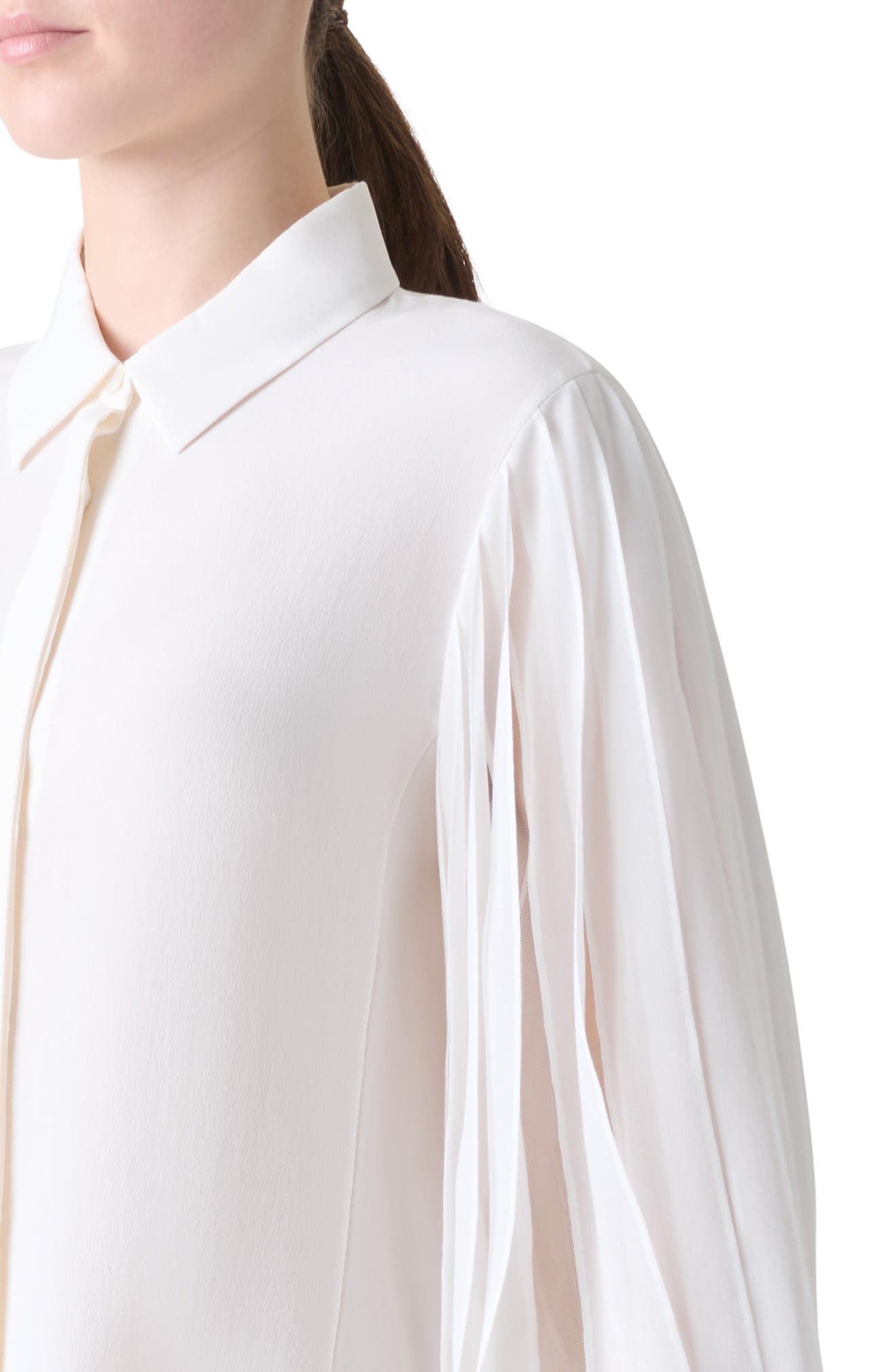 Akris Ribbon Sleeve Silk Button-Up Shirt in Ecru at Nordstrom - 4