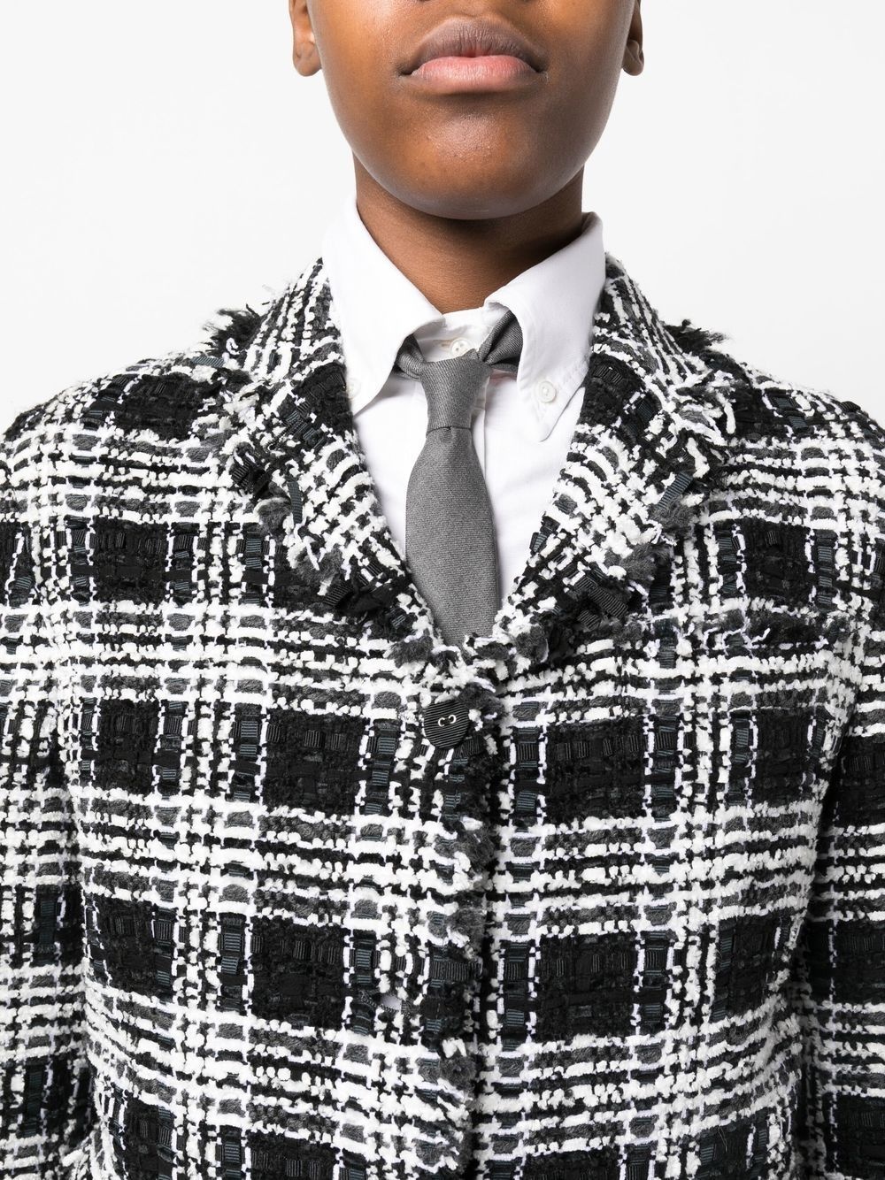 check-pattern tweed jacket - 5