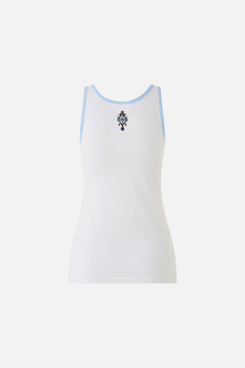 CAMILLA JERSEY SCOOP NECK TANK TOP - WHITE/BLUE outlook