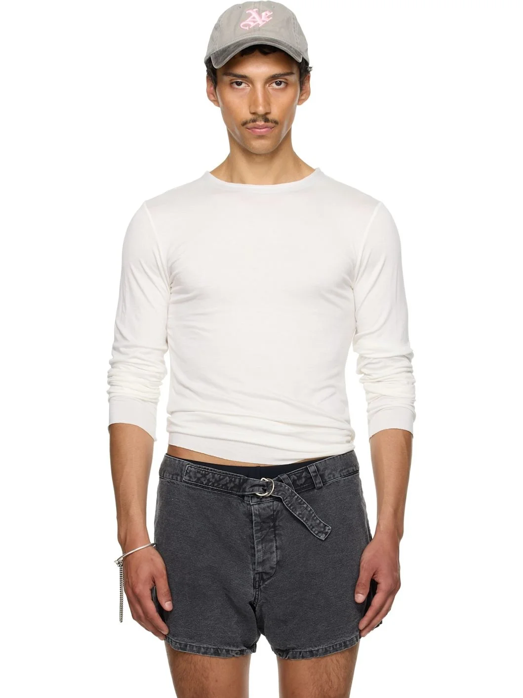 SSENSE Exclusive White Satin Trim Long Sleeve T-shirt - 1