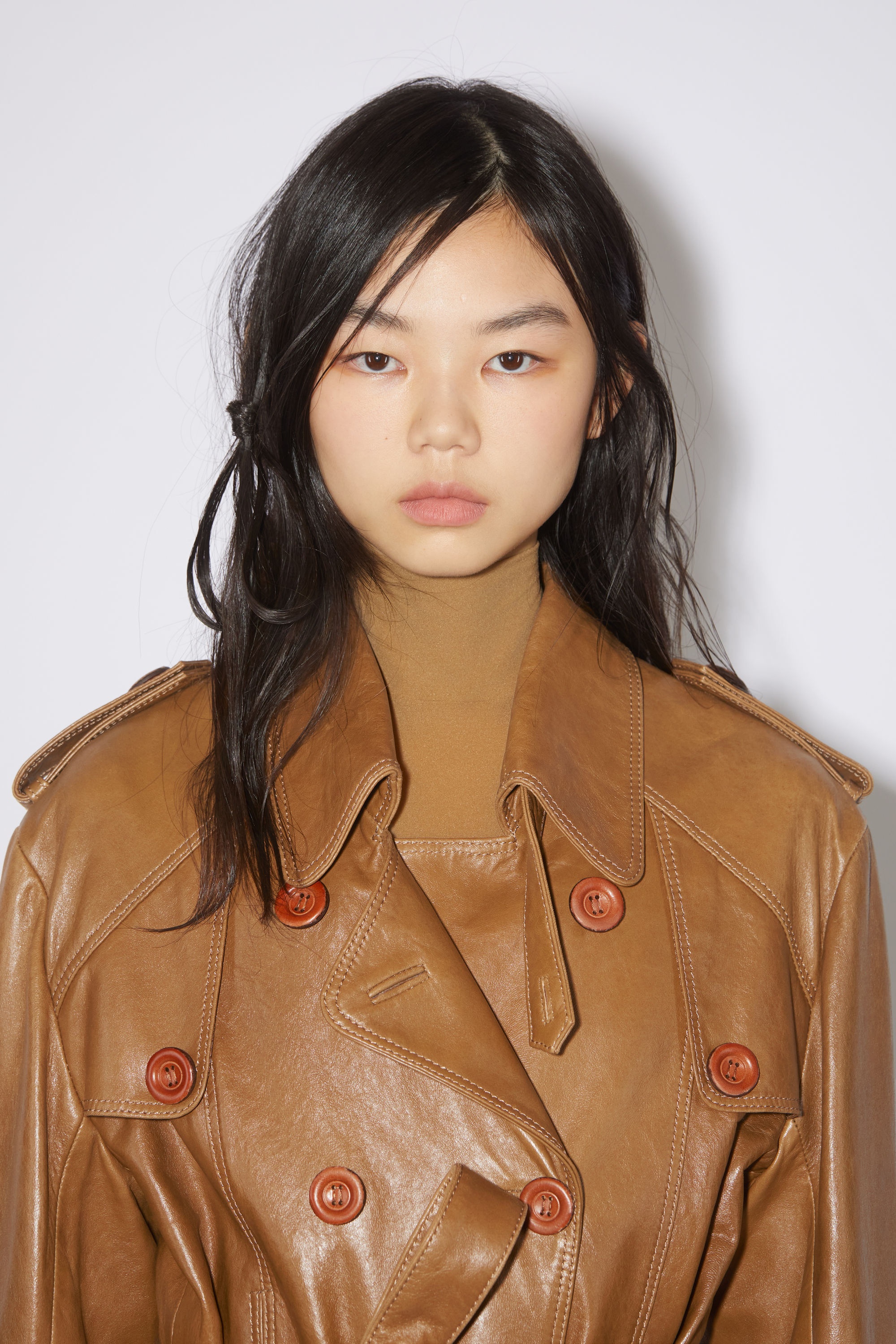Leather trench coat - Cognac brown - 5