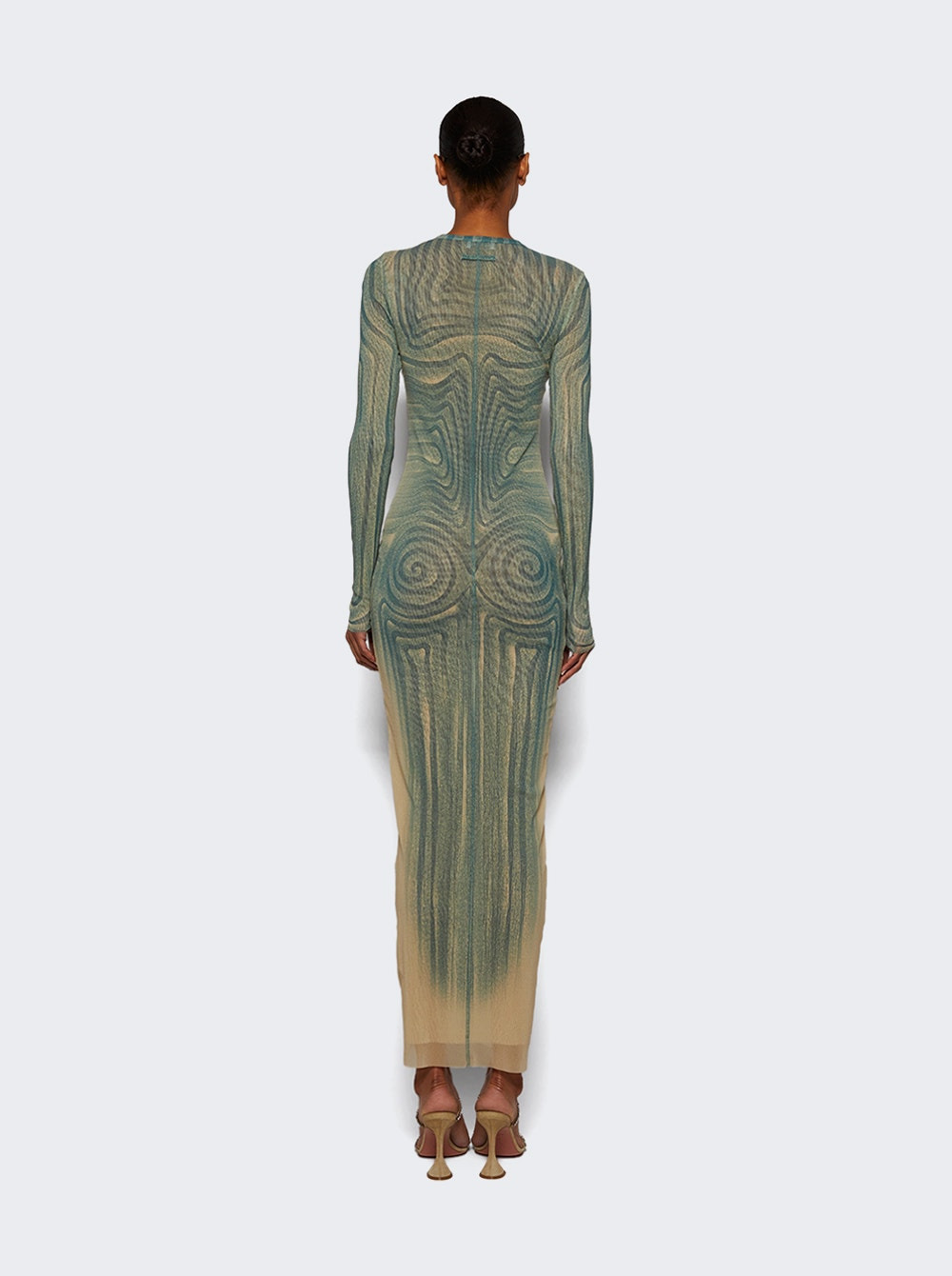 Long Spiral Dress Ecru And Aqua - 4