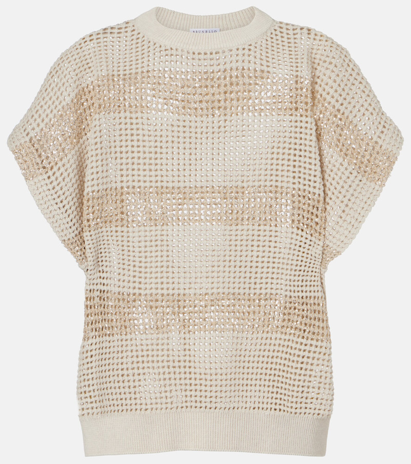 Open-knit sequined cotton sweater 1