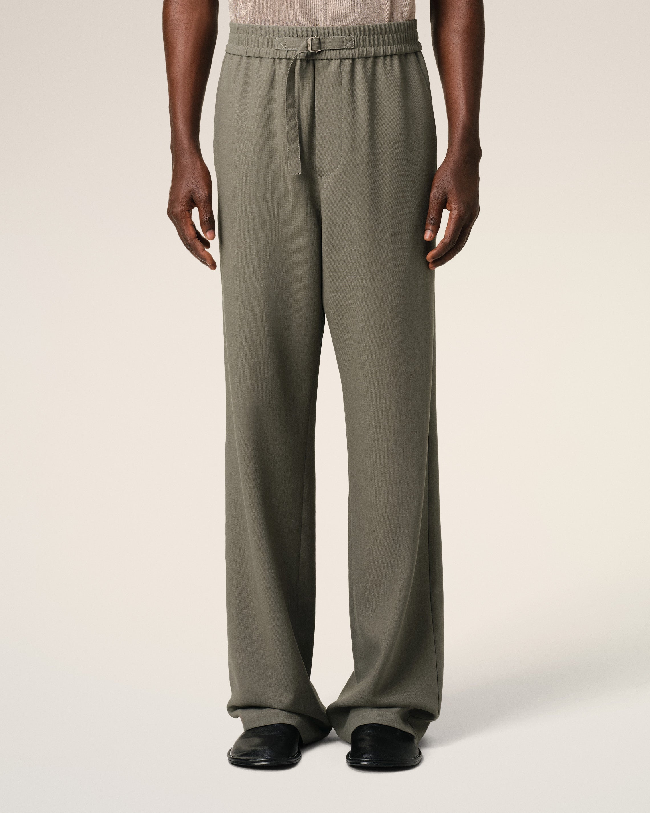 TAUPE WOOL STRAIGHT FIT ELASTICATED TROUSERS - 3