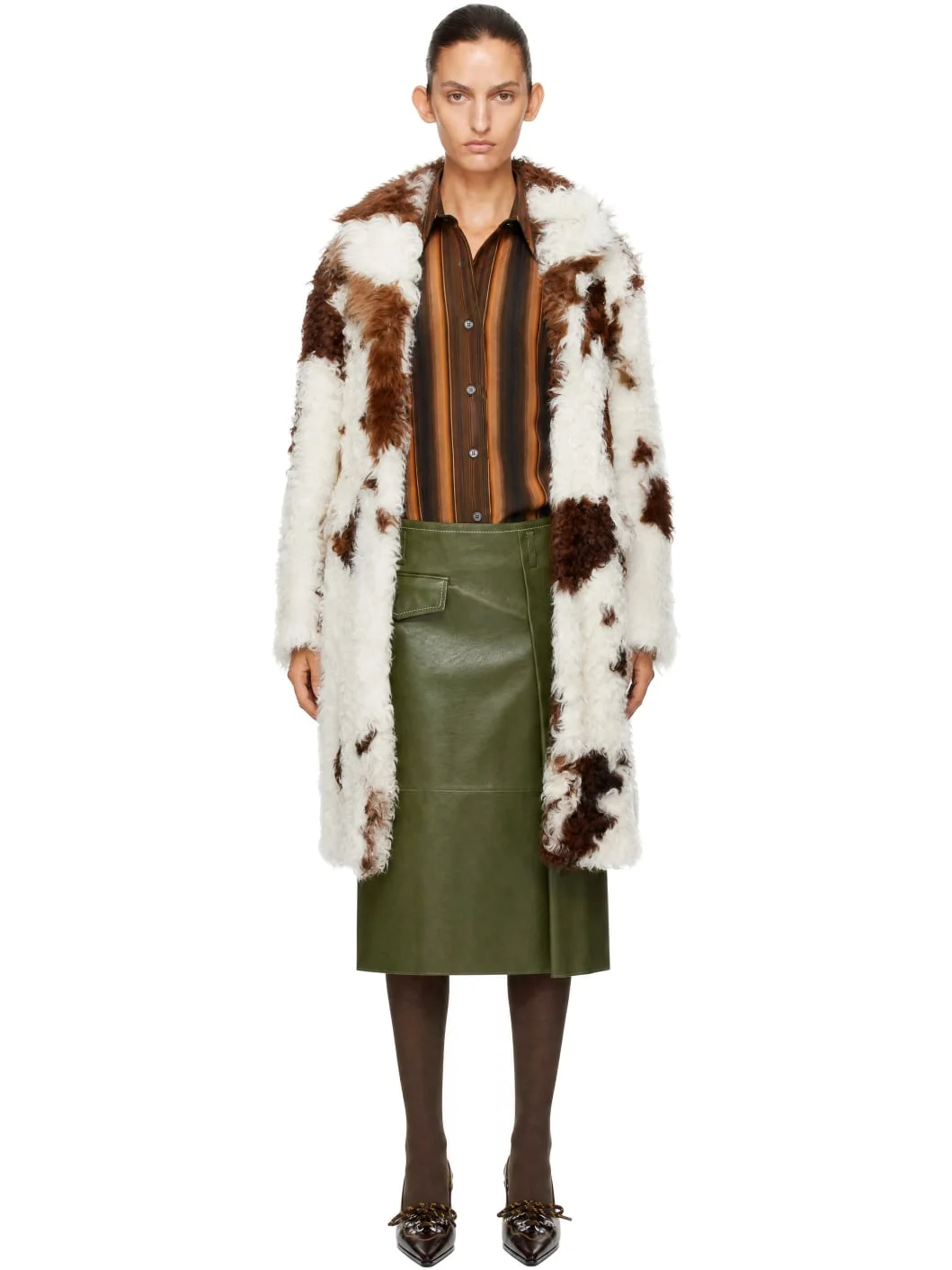 White & Brown Lambskin Shearling Coat - 1