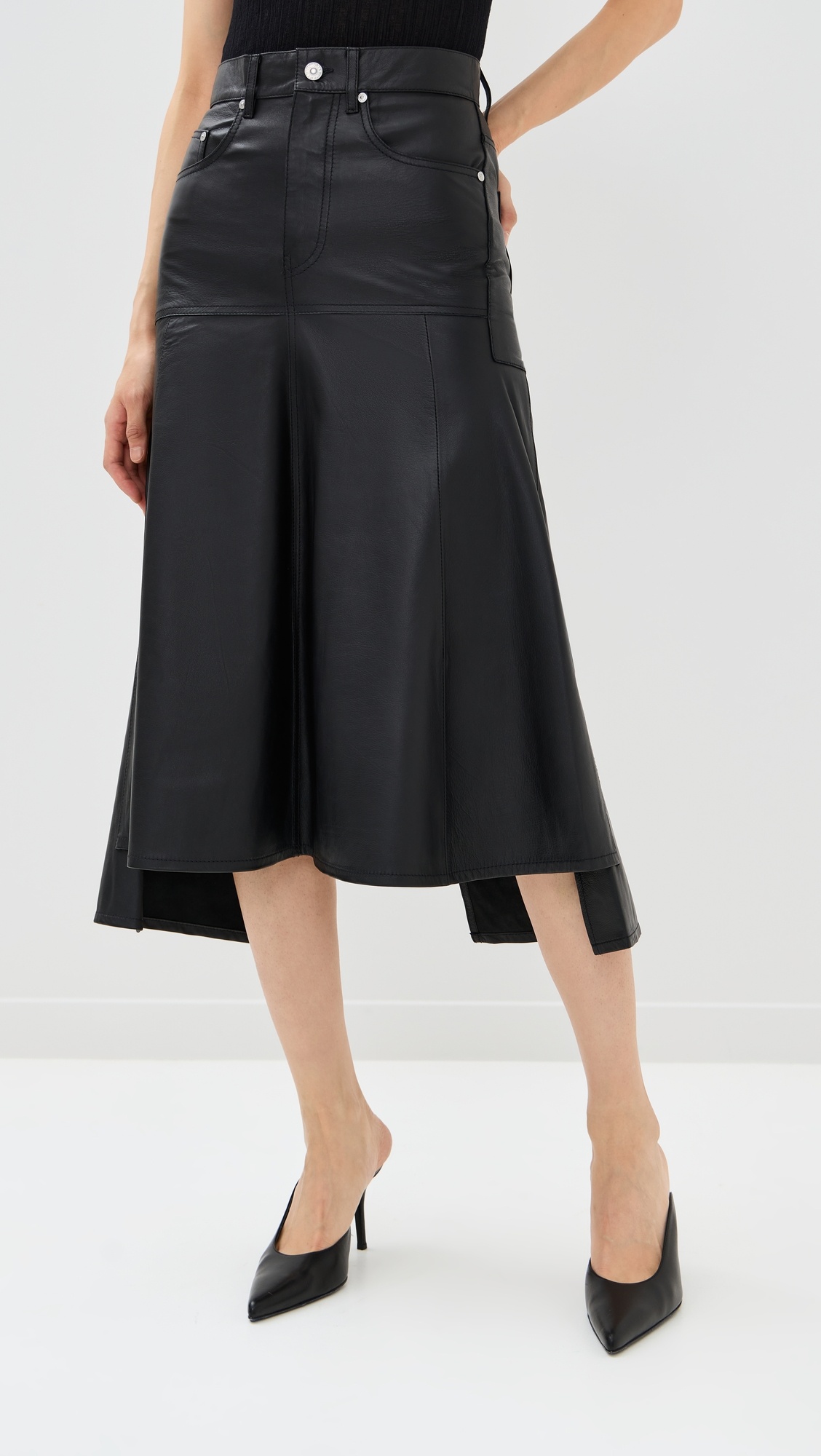 Panelled Leather Flare Skirt - 2