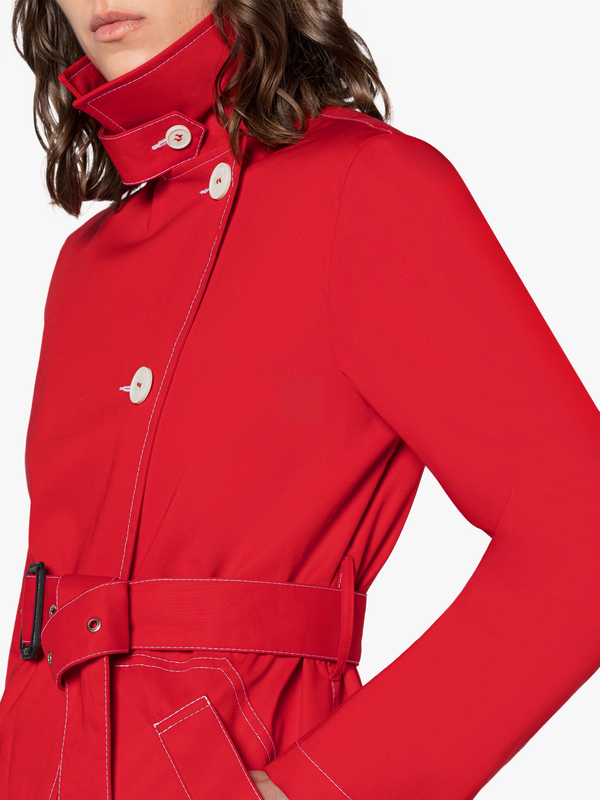GIGI RED RAINTEC COTTON ASSYMETRIC TRENCH COAT - 6