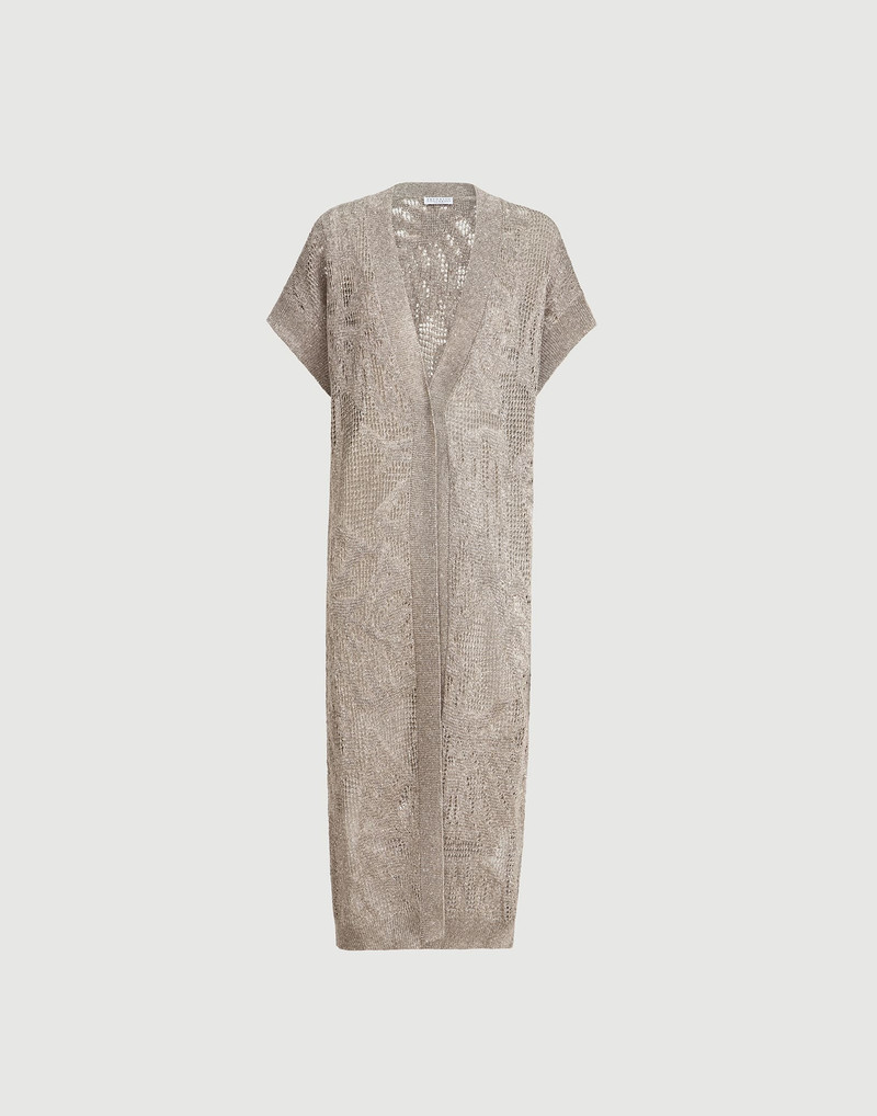 Dazzling water lillies long cardigan in linen and cotton 1