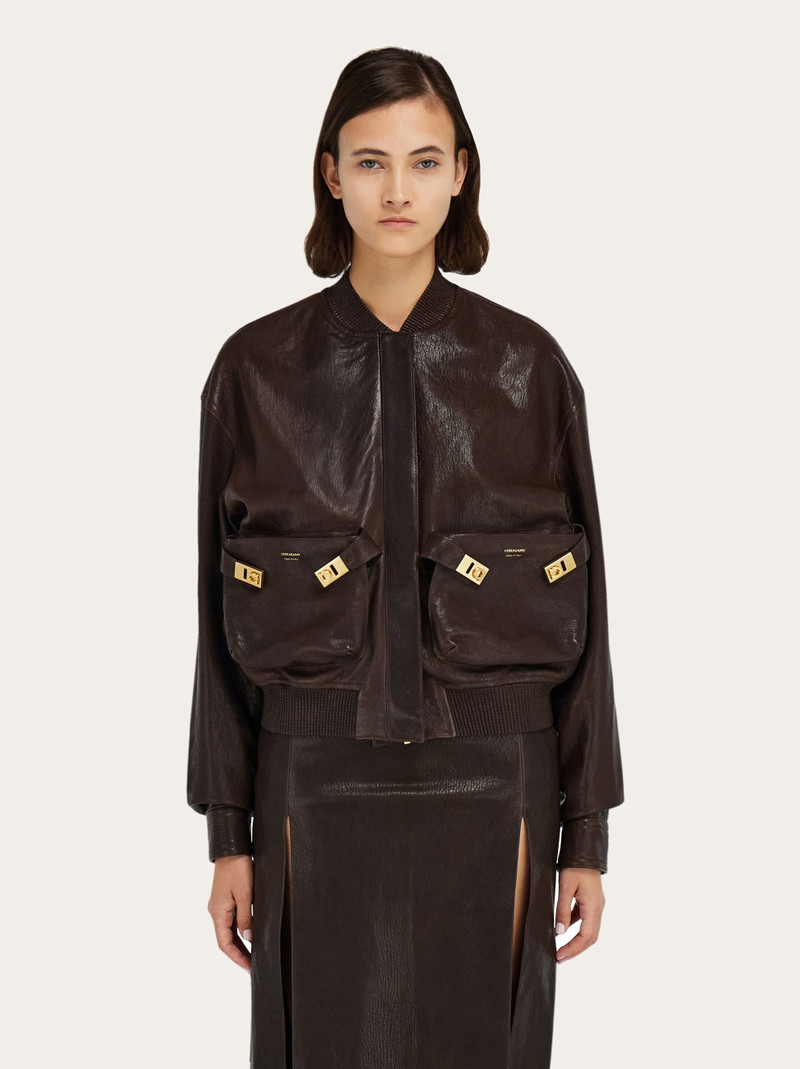 FERRAGAMO Leather bomber jacket outlook