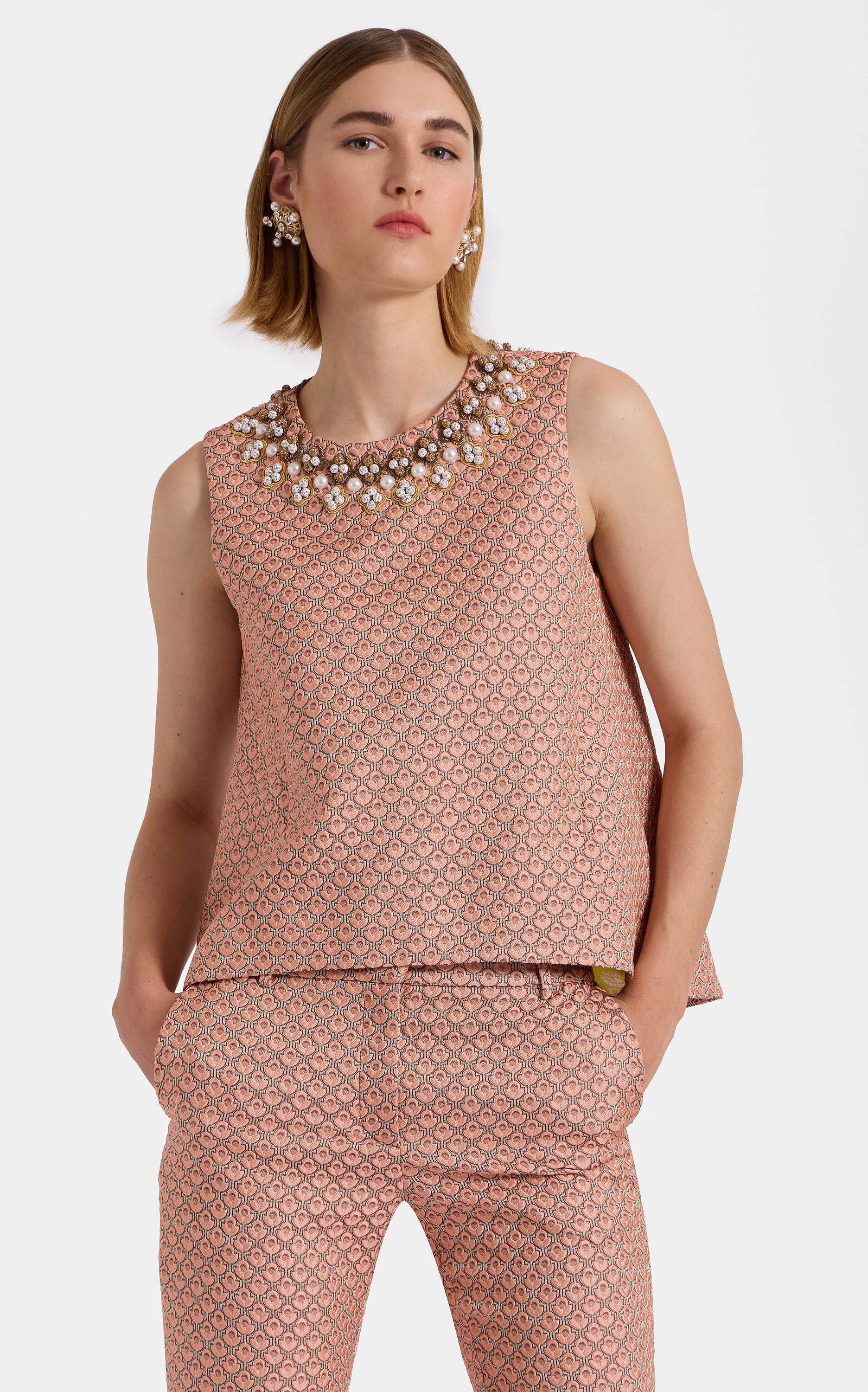 La DoubleJ La Scala Top Embroidered in Tulip Jacquard Pale Pink at Nordstrom - 1