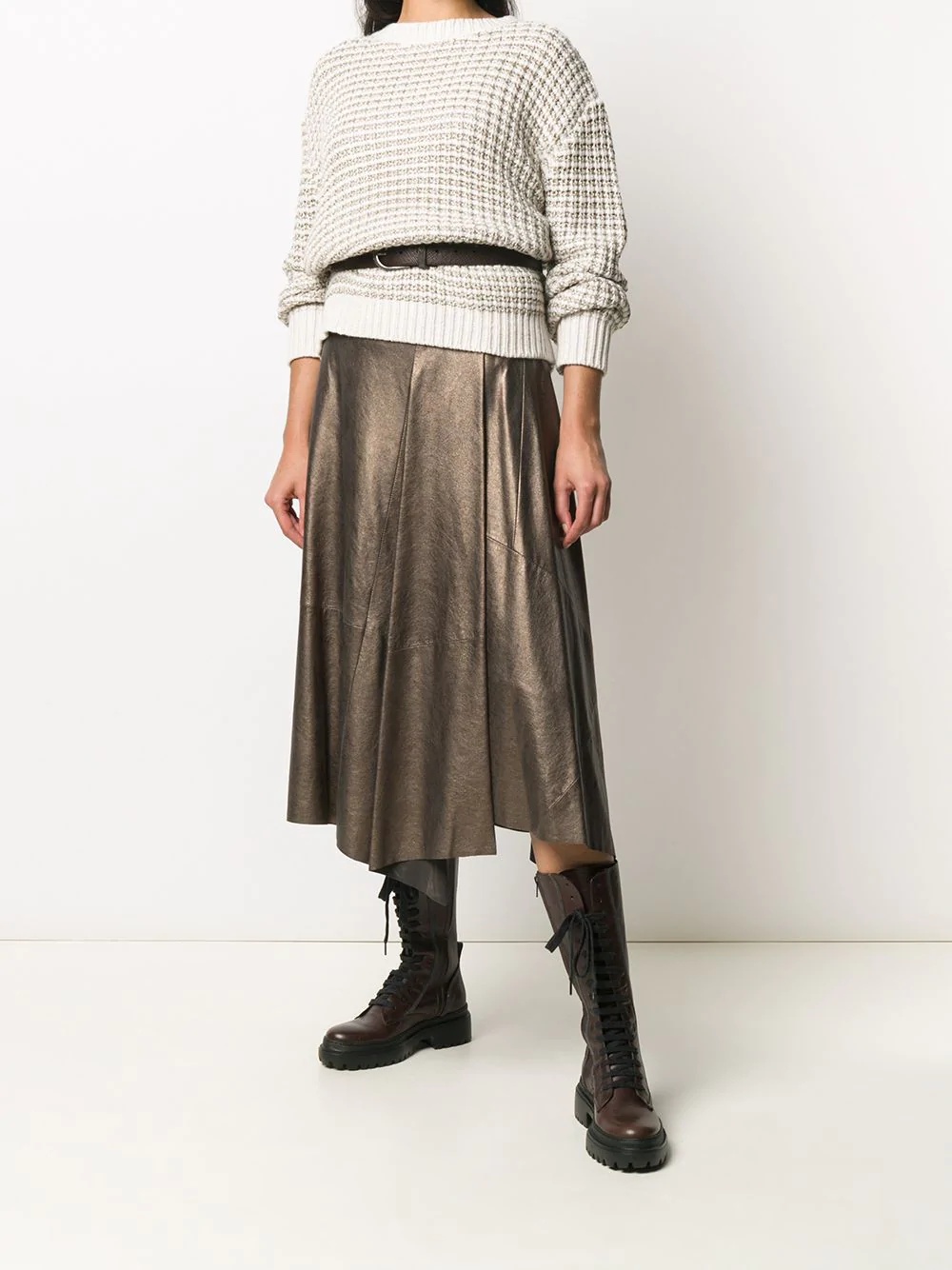 asymmetric metallic pleated skirt - 2