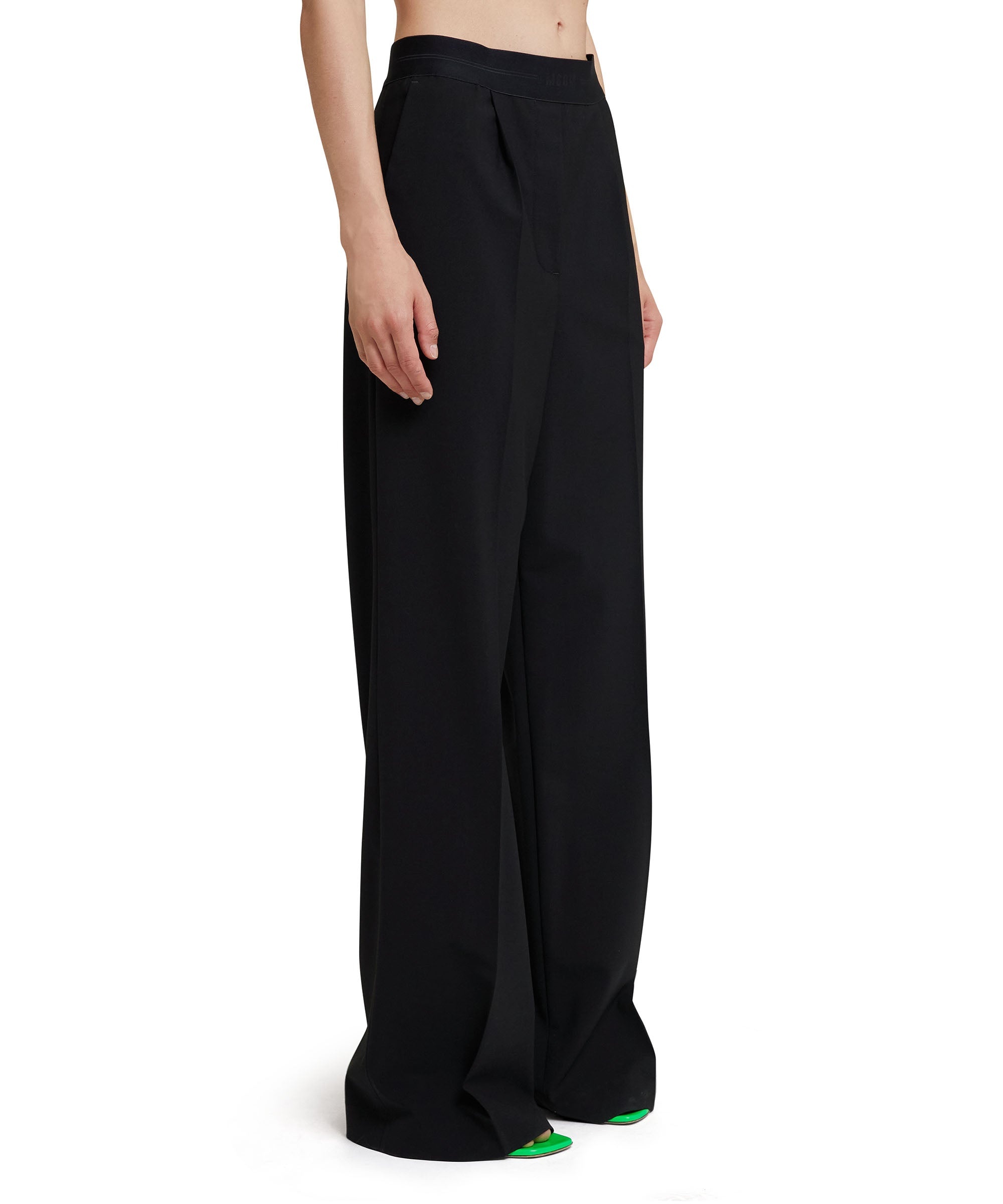 Fresh wool pleated pants with logoed elastic waistband - 4